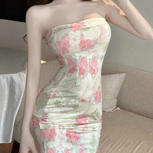 Sweet And Spicy Style Sexy Floral Tube Top Dress Women