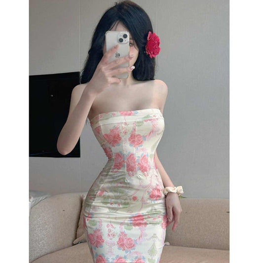 Sweet And Spicy Style Sexy Floral Tube Top Dress Women